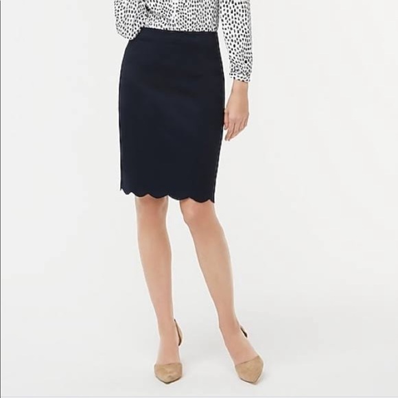 J by J Crew Navy Scalloped Pencil Skirt - Picture 2 of 4